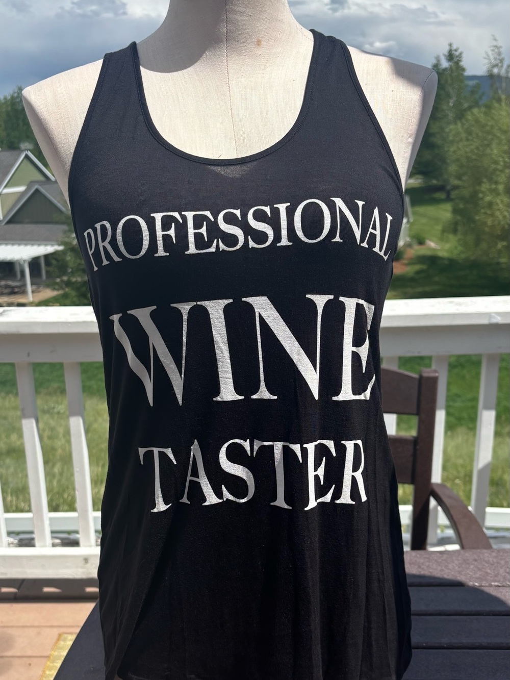 Bear Dance Black Tank Top with White "Professional Wine Taster" Print